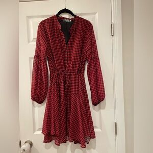 Elegant Red Plaid Long Sleeve Dress